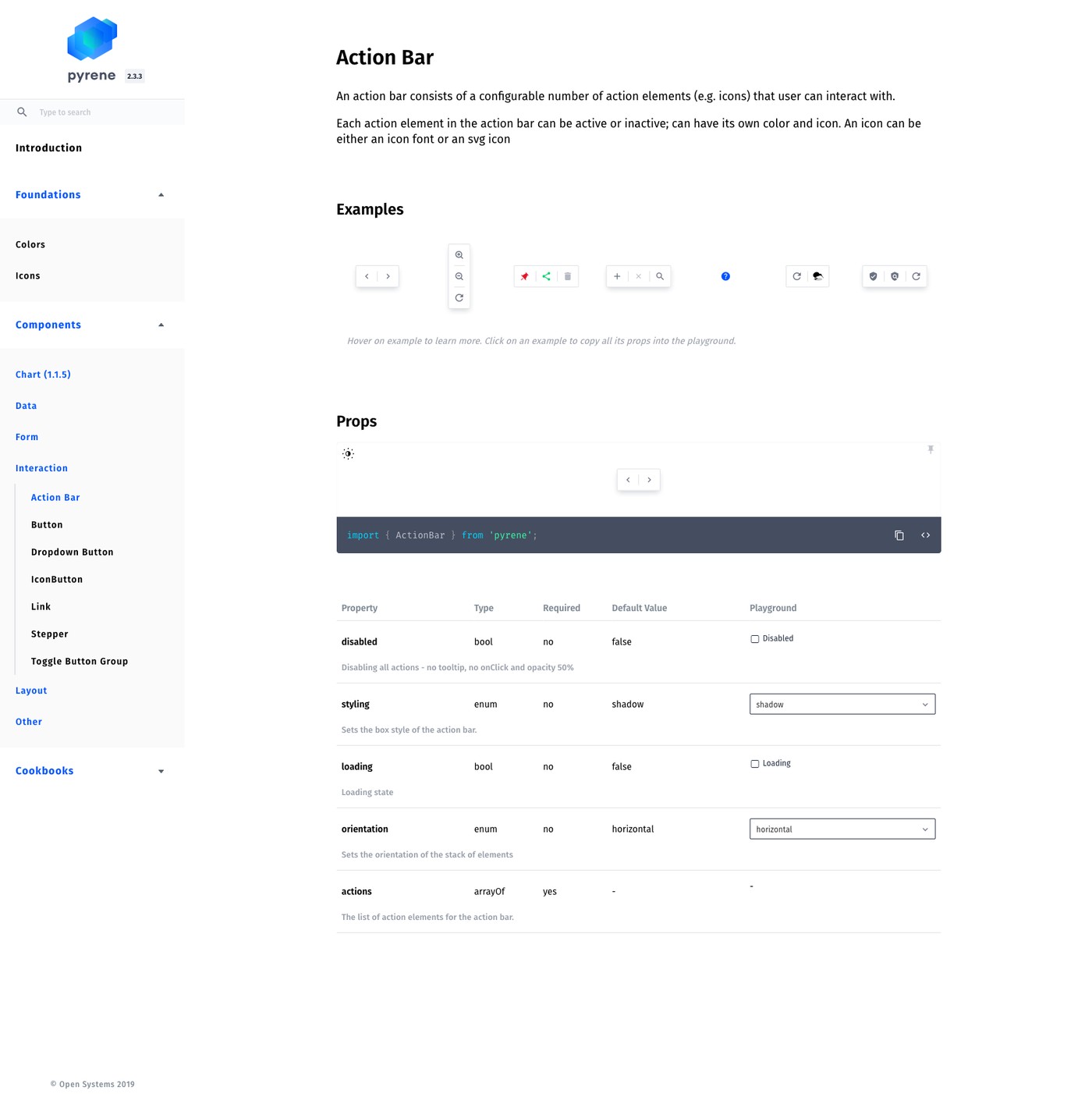 Action Bar, a configurable set of interactive actions, specified down to disabled, loading, and orientation states.